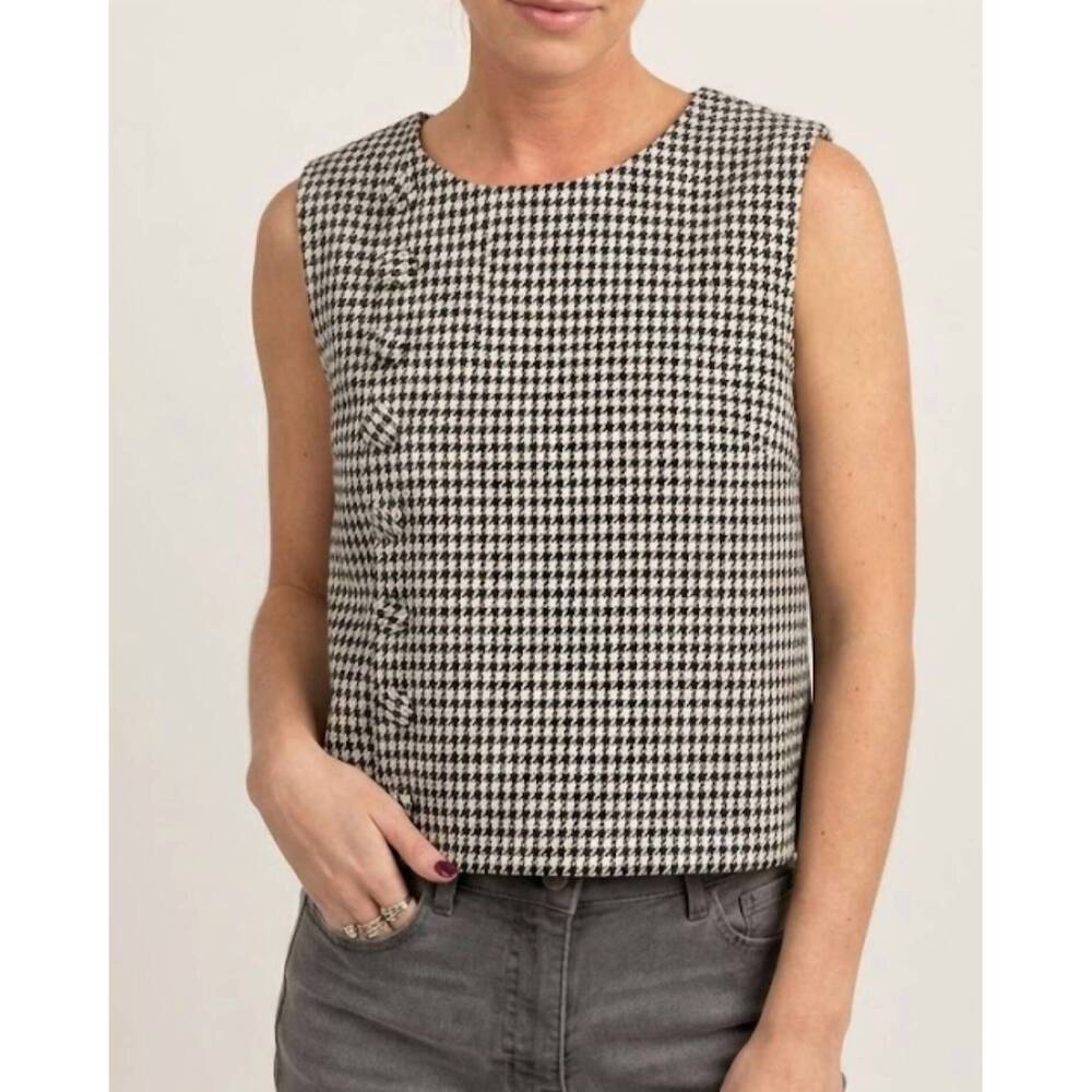 NEW PRETTY FOLLIES houndstooth sleeveless top in black/white